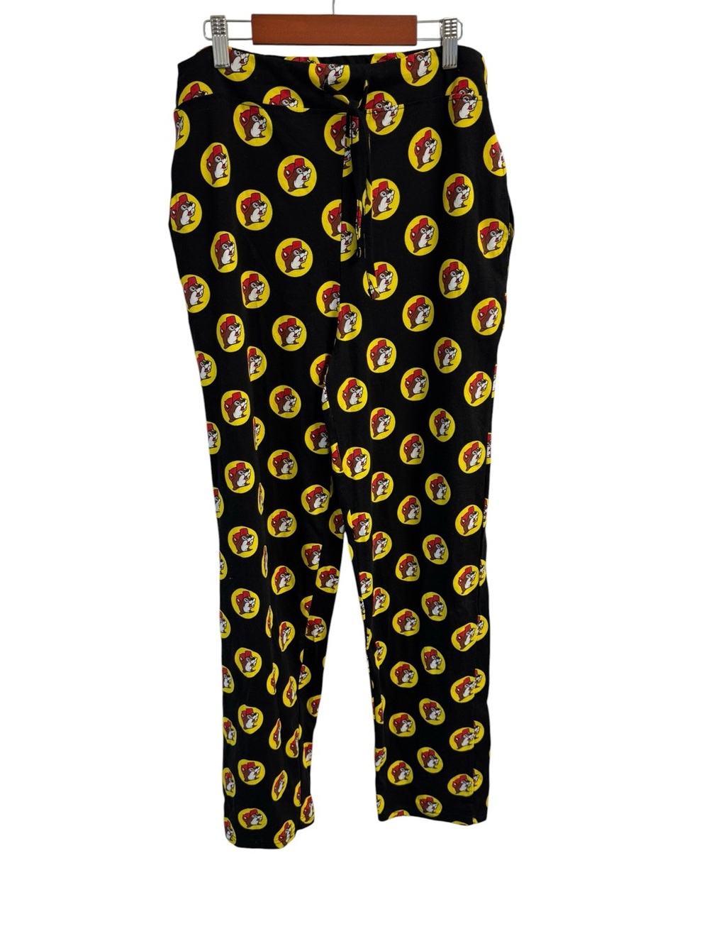 Buc-ees Black Lounge Pants with Yellow & Red Beaver Dot Print‎ M